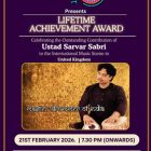 Legendary Tabla Maestro Ustad Tari Khansahb And Sahana Gero MBE Artistic Director Of World Heart Beat Music Academy, London Presented The Award To Ustad Sarvar Sabri